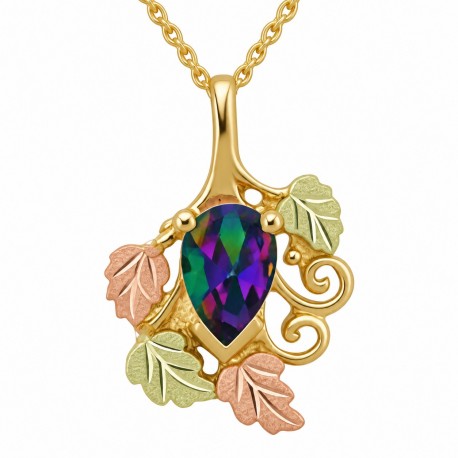 10K Black Hills Gold Four Leaves Pendant with Mystic Topaz