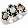 Black Hills Gold Antiqued Sterling Silver Rose Ring With Cubic Zirconia 