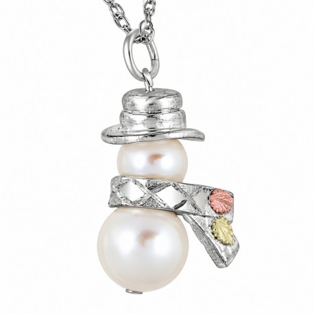 Landstrom's® Black Hills Gold Leaves on Sterling Silver & Pearl Snowman Pendant