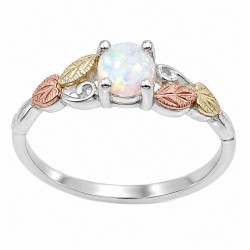 Black Hills Gold Sterling Silver Ladies Ring w 5MM Synthetic Opal