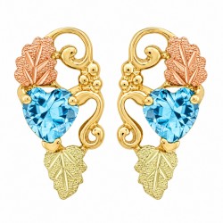 10K Black Hills Gold Earrings with Heart Blue Topaz