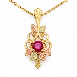 10K Black Hills Gold Pendant w Synthetic Ruby