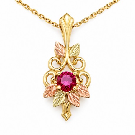 10K Black Hills Gold Pendant w Synthetic Ruby