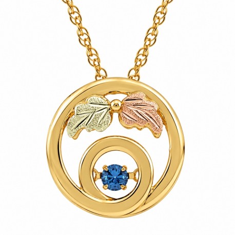 10K Black Hills Gold Round Pendant w YOGO Sapphire